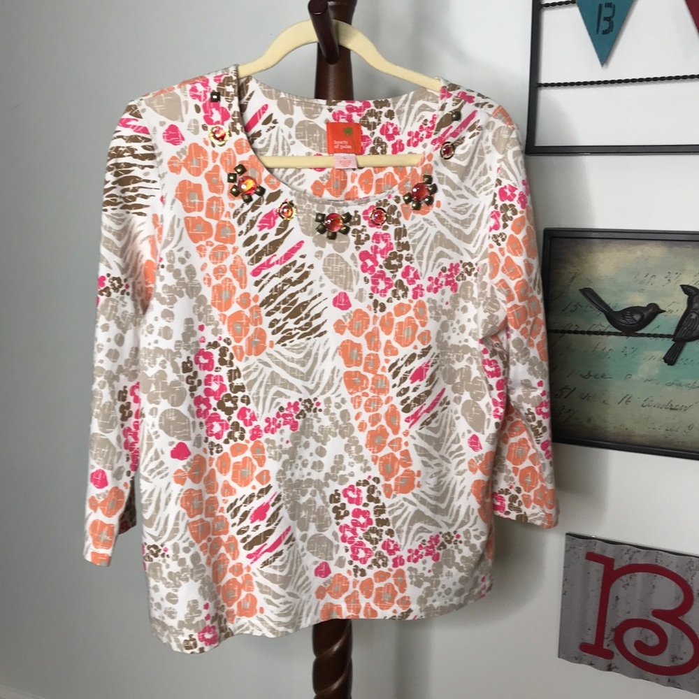 Hearts of palm peach beaded scoop neck cat